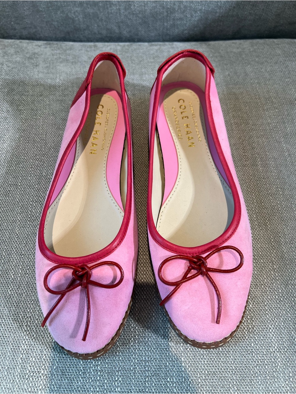 Cole Haan Pink Suede Ballet Flats with Red Trim Size 6B